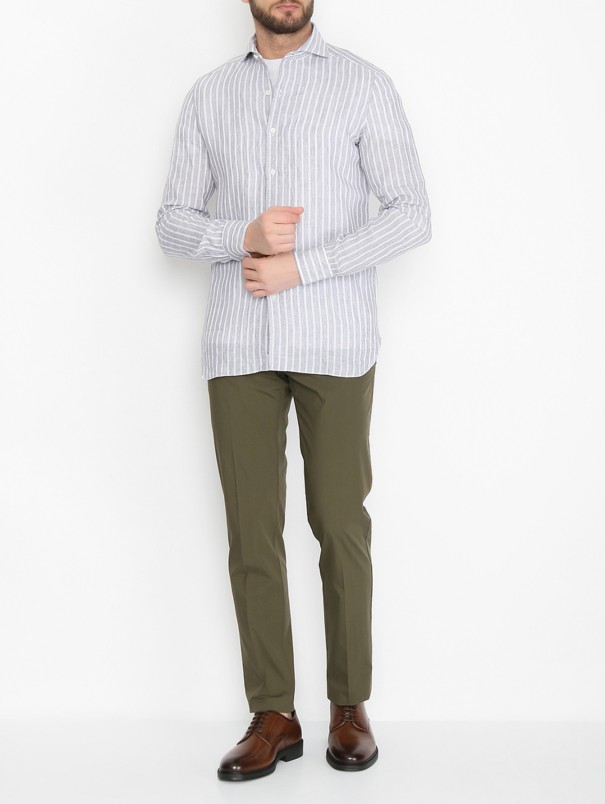 Рубашка изо льна с узором Giampaolo  –  МодельОбщийВид  – Цвет:  Серый