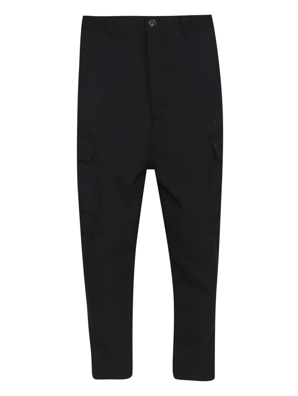 Брюки из смесевой шерсти с накладными карманами Ami  –  Общий вид  – Цвет:  Черный