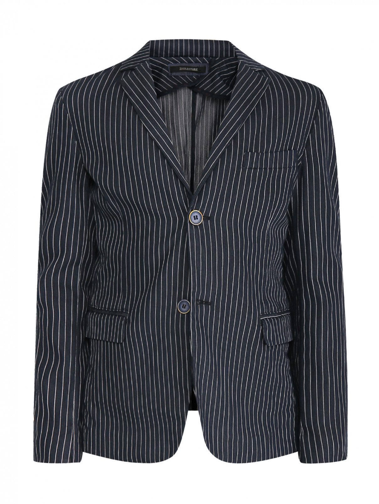 Пиджак из хлопка с узором  "полоска" Tagliatore  –  Общий вид  – Цвет:  Синий