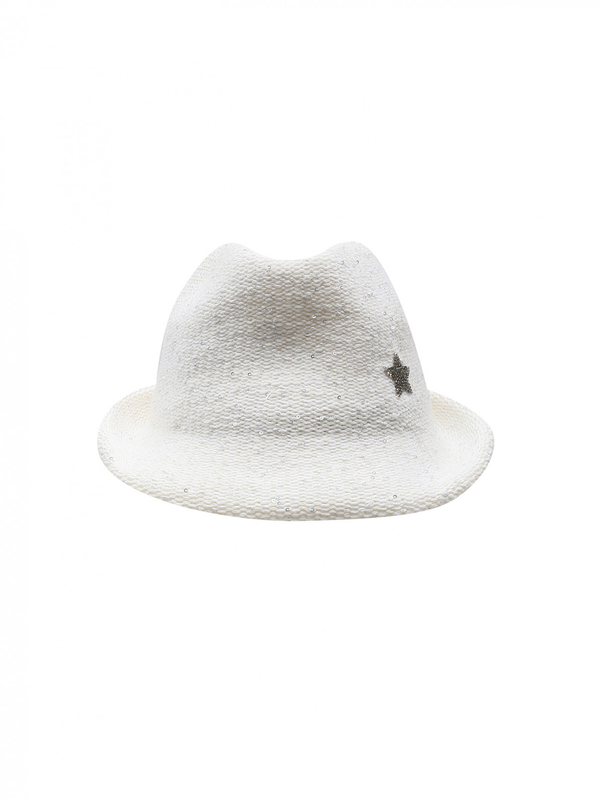 Трикотажная шляпа из смешанной шерсти, декорированная пайетками Lorena Antoniazzi  –  Общий вид  – Цвет:  Белый