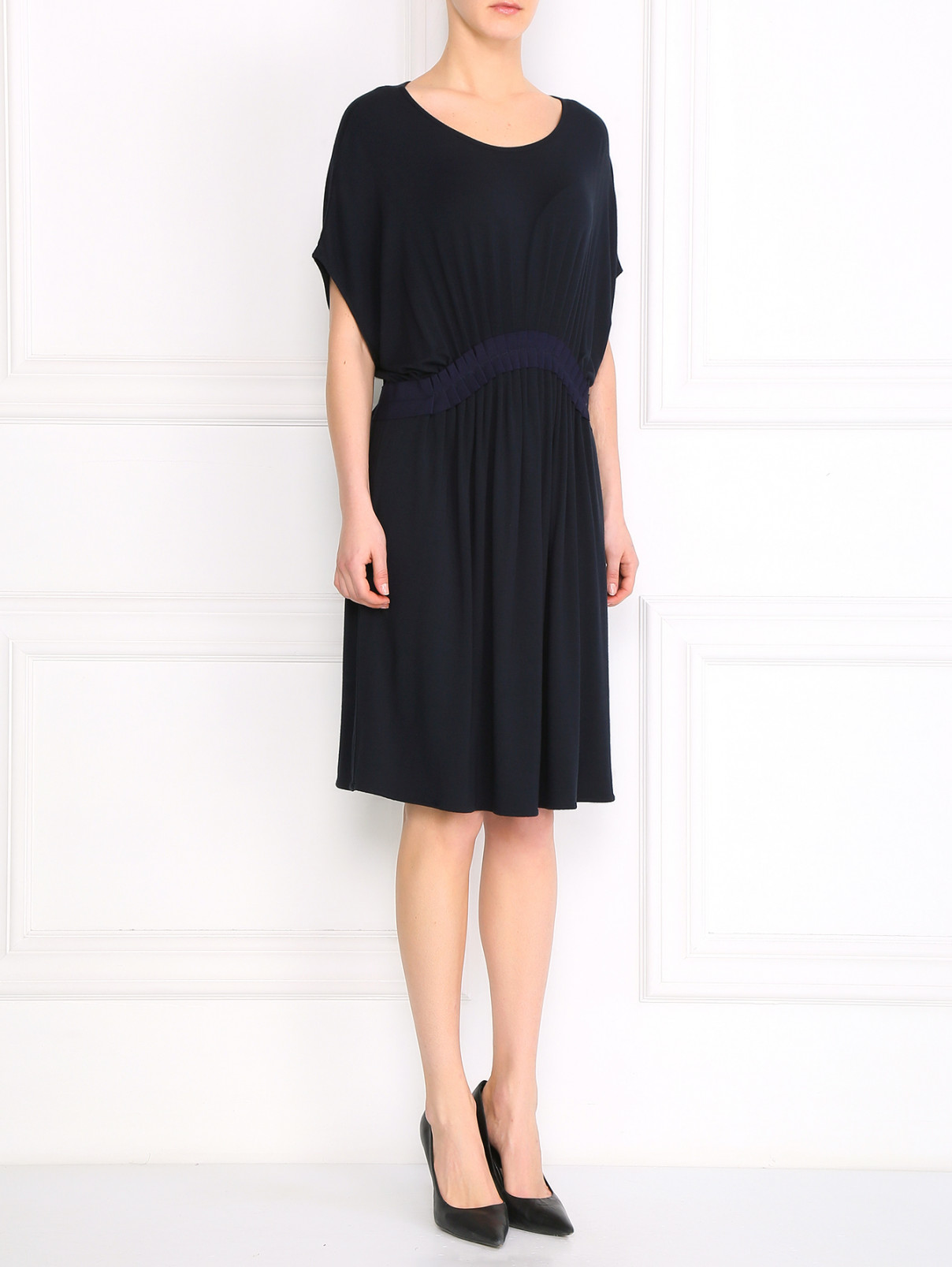Платье со сборкой на талии Parronchi Cashmere  –  Модель Общий вид  – Цвет:  Черный