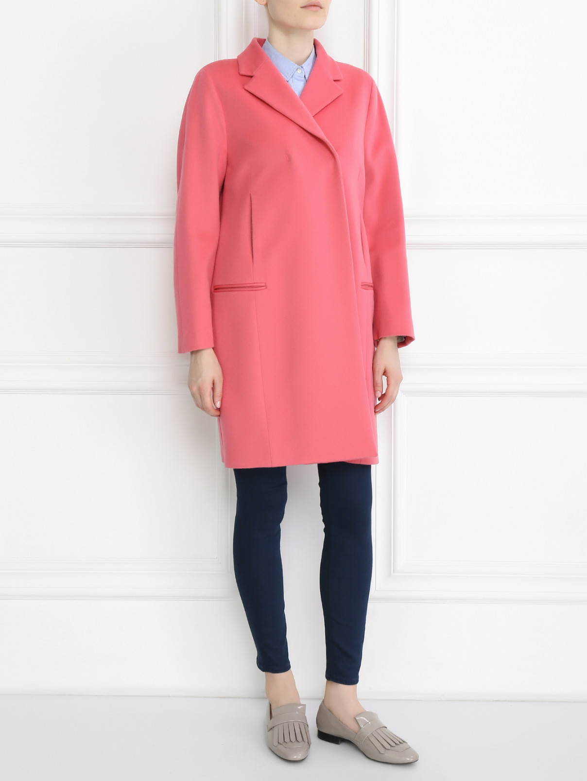 Двубортное пальто из шерсти Alberto Biani  –  Модель Общий вид  – Цвет:  Розовый