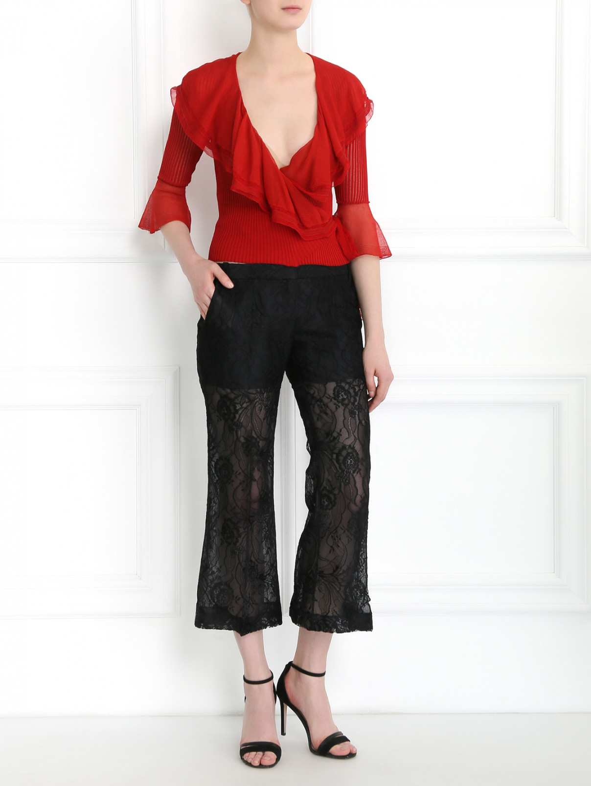Укороченные кружевные брюки Barbara Bui  –  Модель Общий вид  – Цвет:  Черный