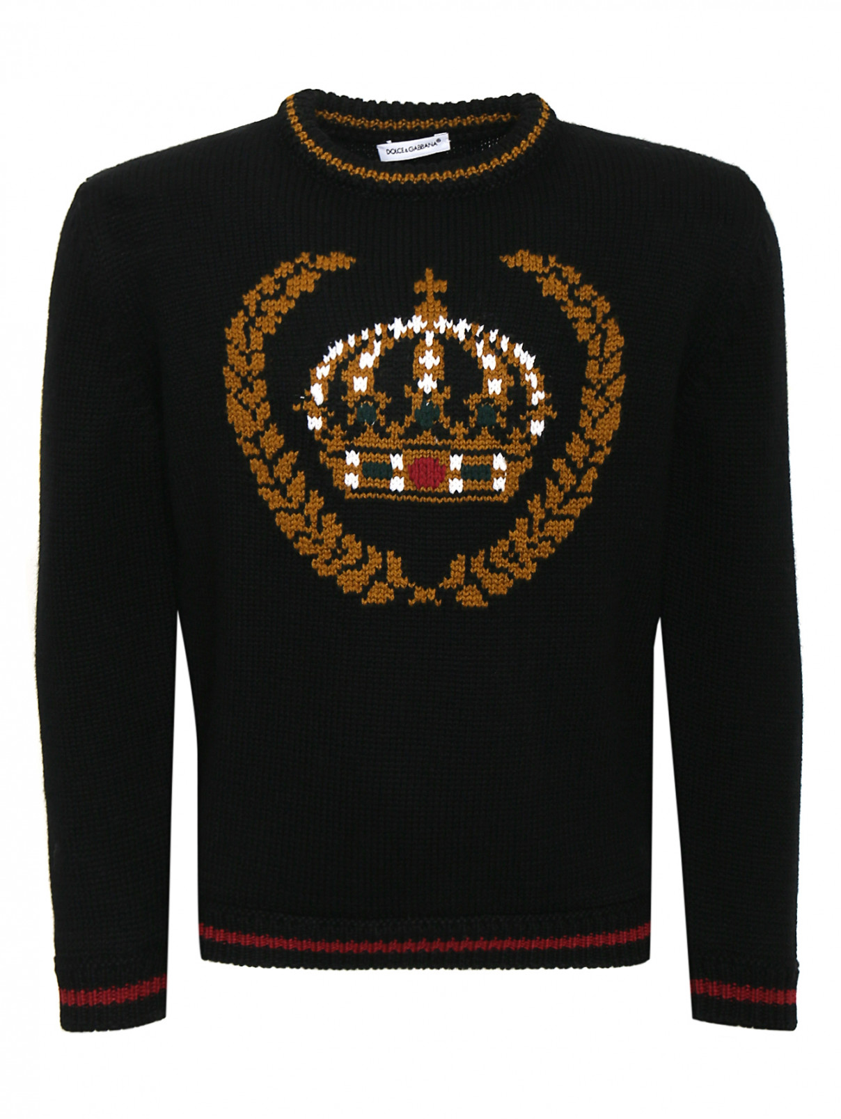 Джемпер из шерсти с декором Dolce & Gabbana  –  Общий вид  – Цвет:  Черный