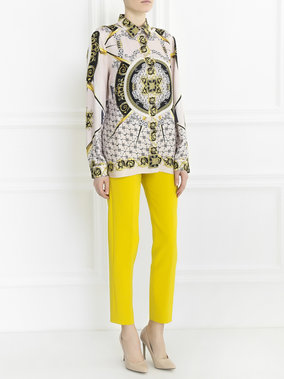 Укороченные брюки прямого кроя Versace Collection  –  Модель Общий вид  – Цвет:  Желтый