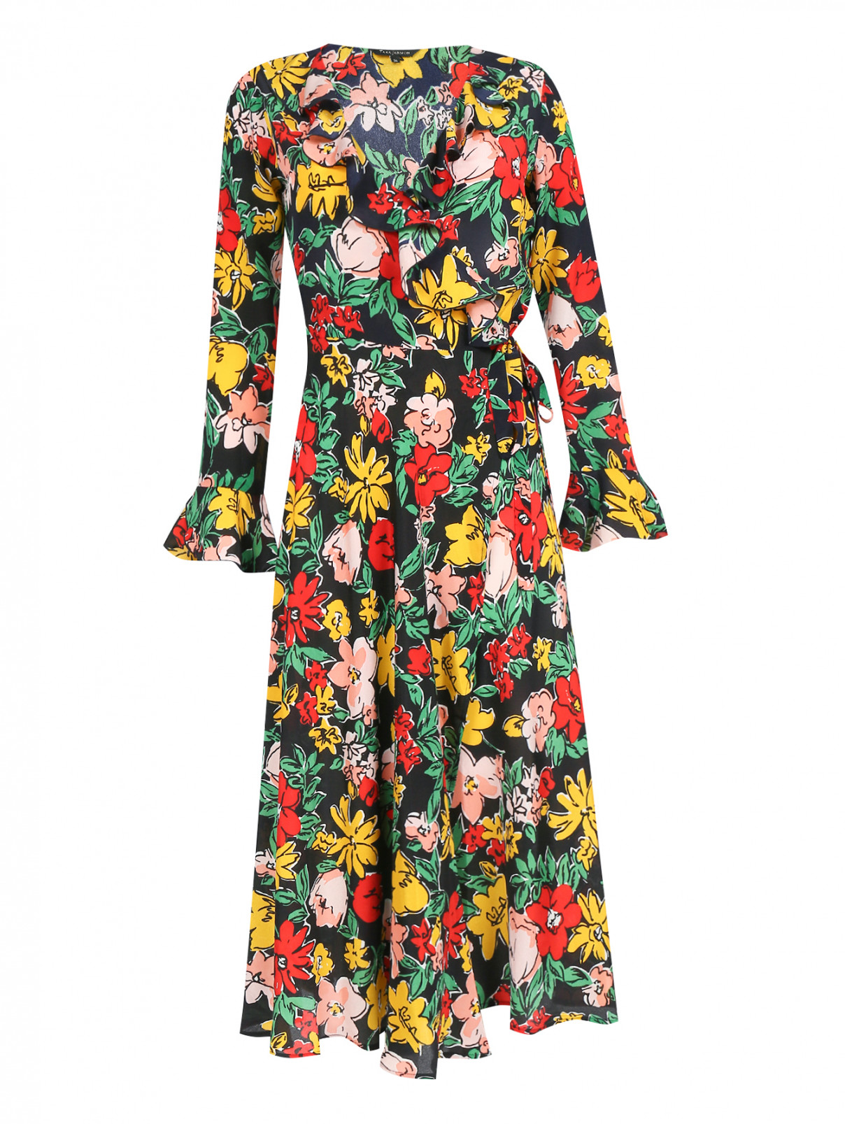 Платье-миди из шелка с узором Tara Jarmon  –  Общий вид  – Цвет:  Узор