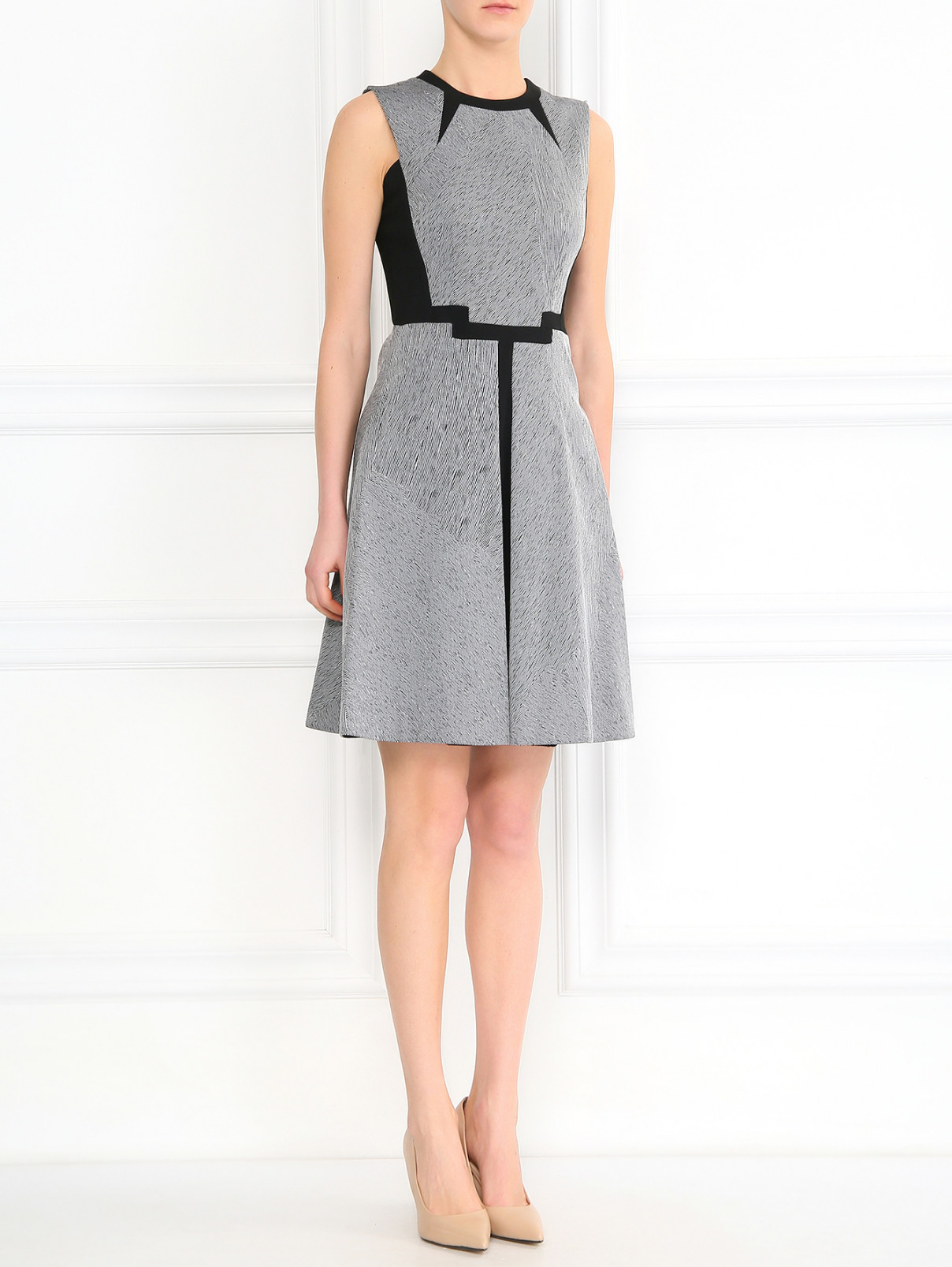 Платье-мини с узором и контрастной отделкой Sportmax  –  Модель Общий вид  – Цвет:  Серый