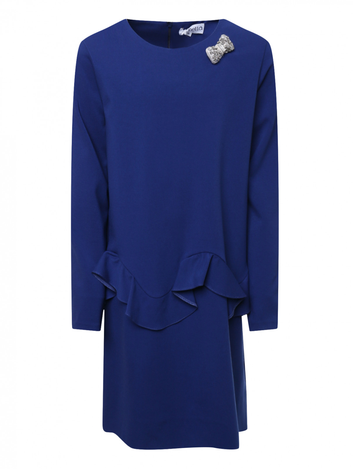 Платье трикотажное с оборками Simonetta  –  Общий вид  – Цвет:  Синий