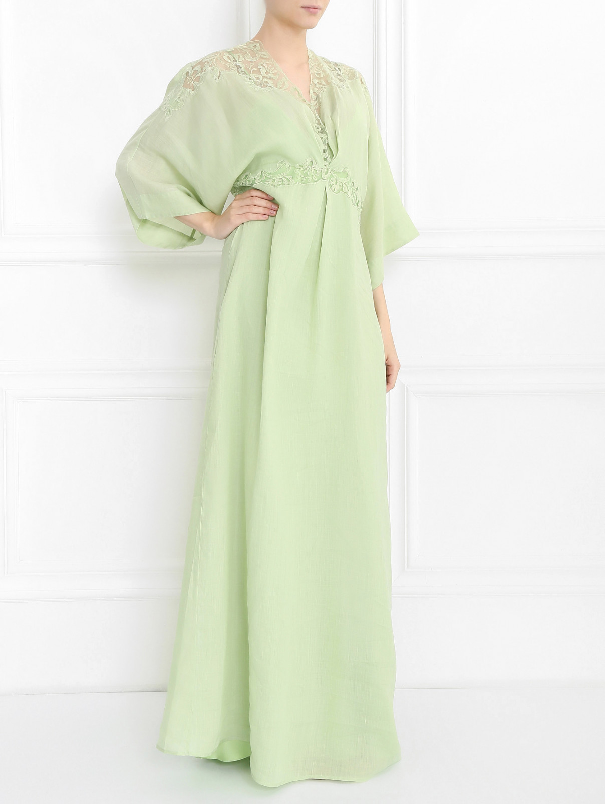 Платье-макси с кружевной отделкой Ermanno Scervino  –  Модель Общий вид  – Цвет:  Зеленый