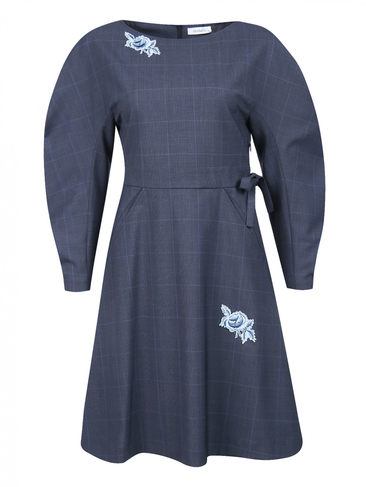 Платье из шерсти с узором и аппликацией Max&Co  –  Общий вид  – Цвет:  Синий