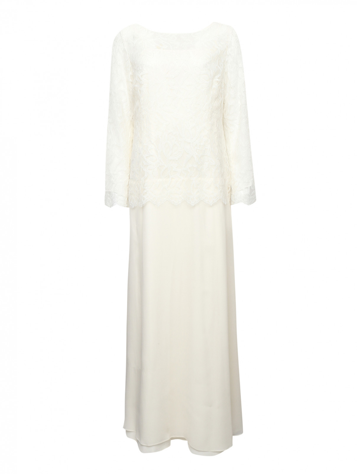 Платье-макси с кружевом Marina Rinaldi  –  Общий вид  – Цвет:  Белый