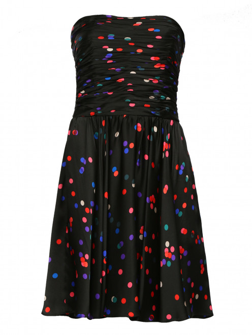 Платье-мини из шелка с боковыми карманами и узором "горох" Halston - Общий вид