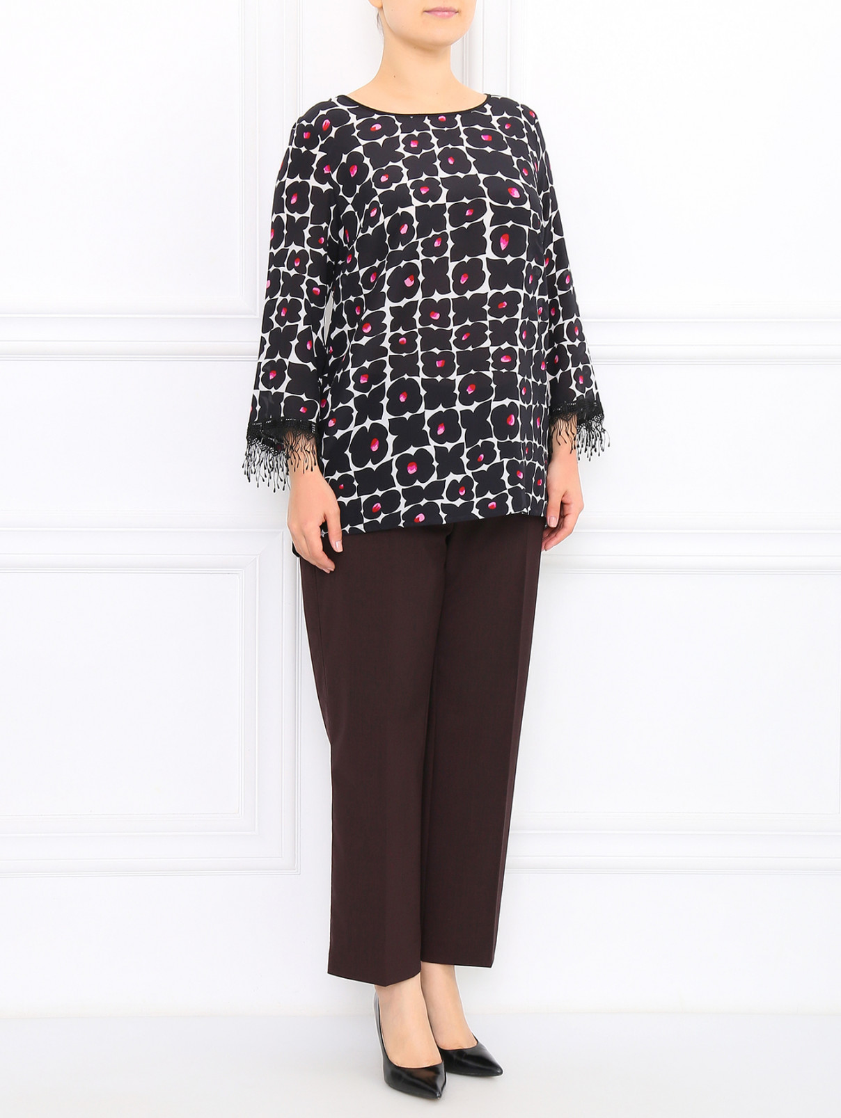 Блуза из шелка с цветочным узором Marina Rinaldi  –  Модель Общий вид  – Цвет:  Узор