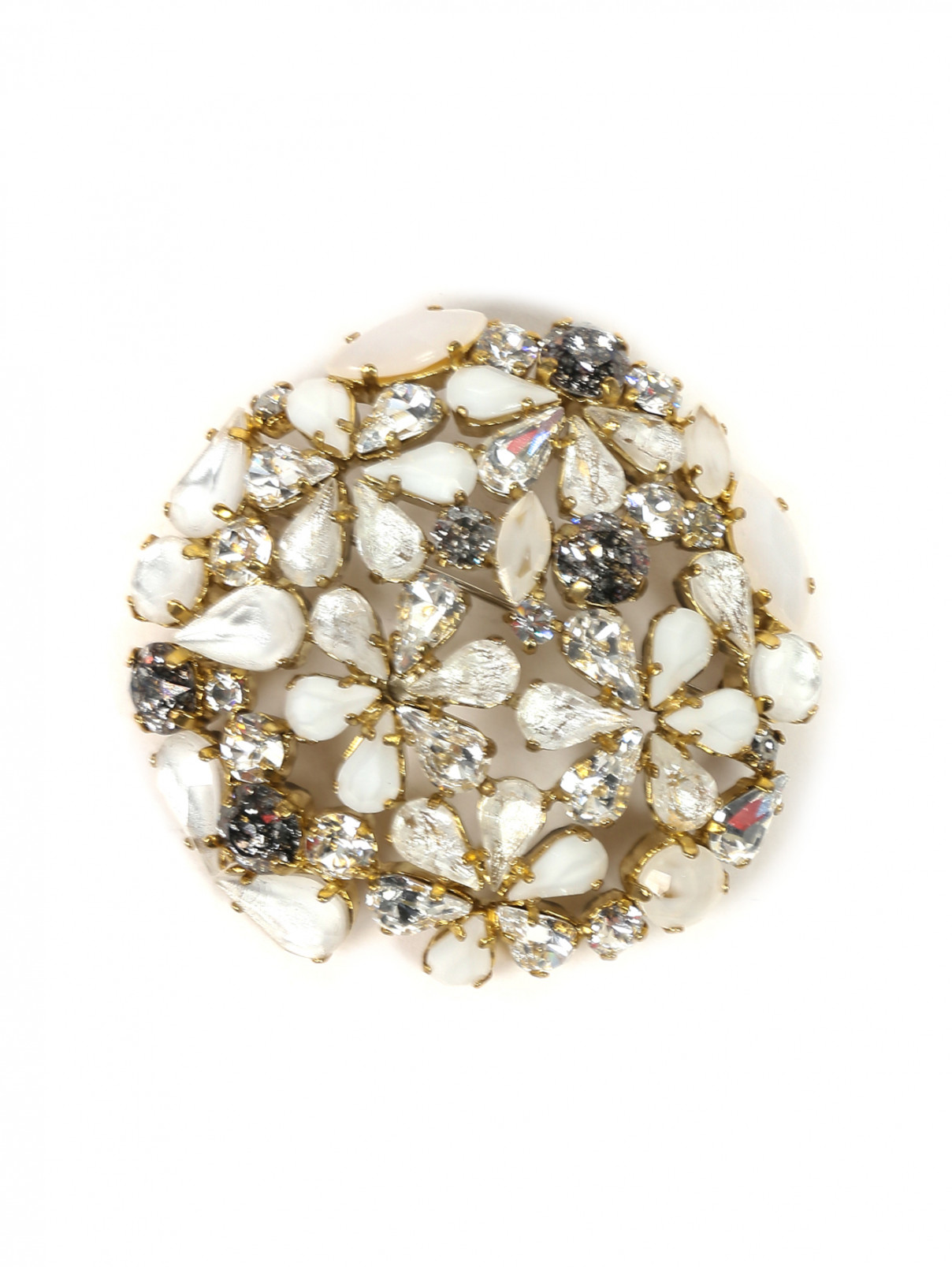 Брошь с камнями и кристаллами Philippe Ferrandis  –  Общий вид  – Цвет:  Белый