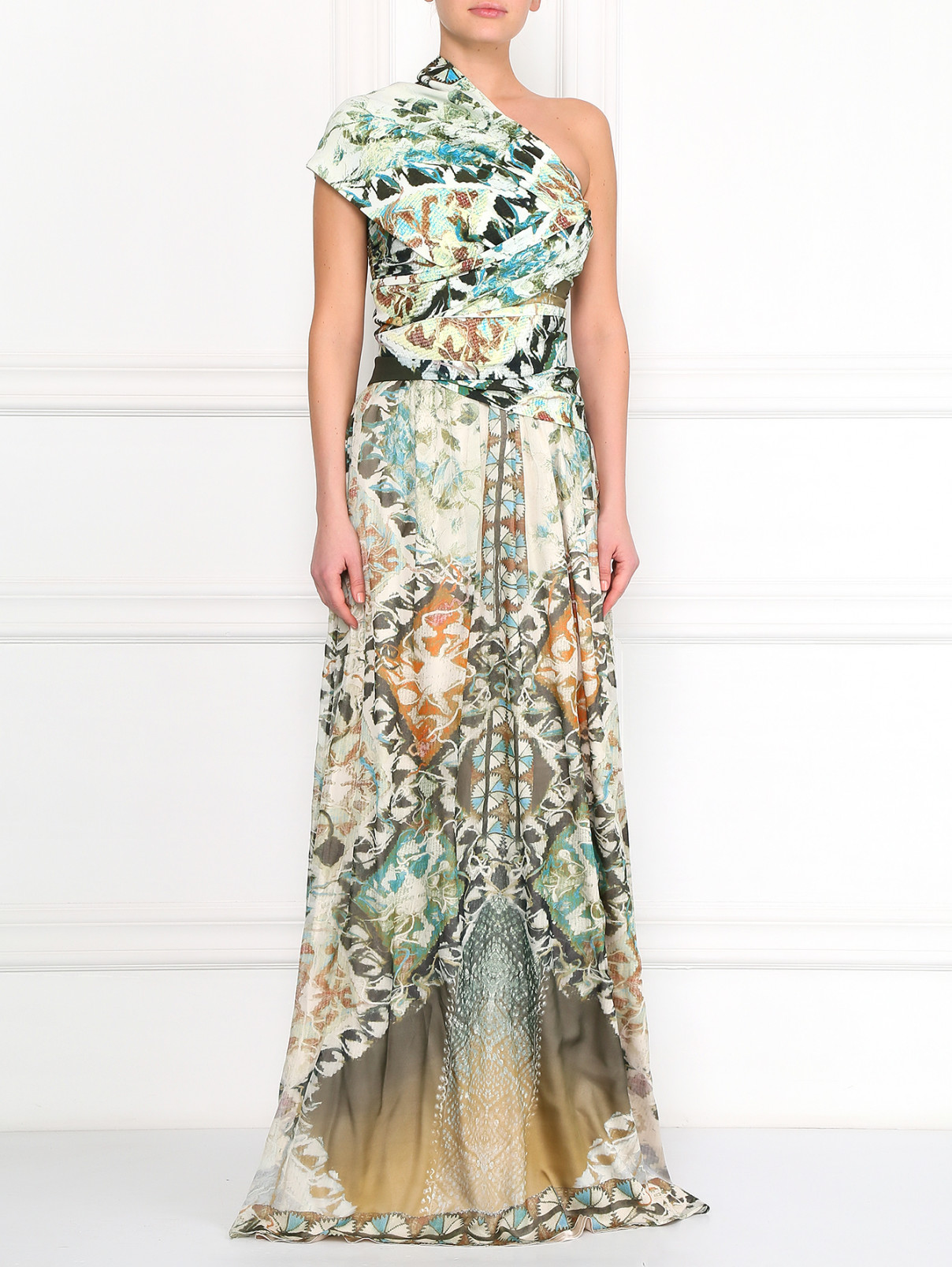 Платье-макси из смешанного шелка с драпировкой Etro  –  Модель Общий вид  – Цвет:  Узор