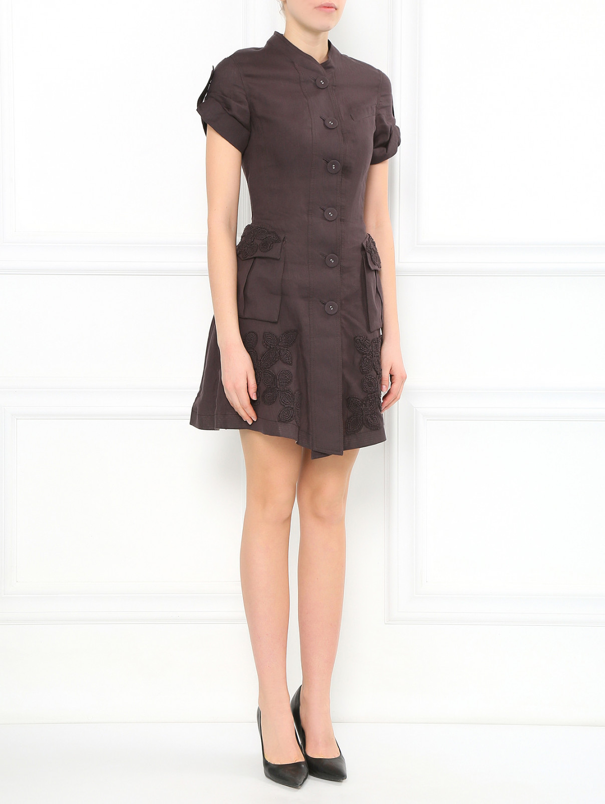 Платье-мини на пуговицах  с вышивкой Jean Paul Gaultier  –  Модель Общий вид  – Цвет:  Коричневый