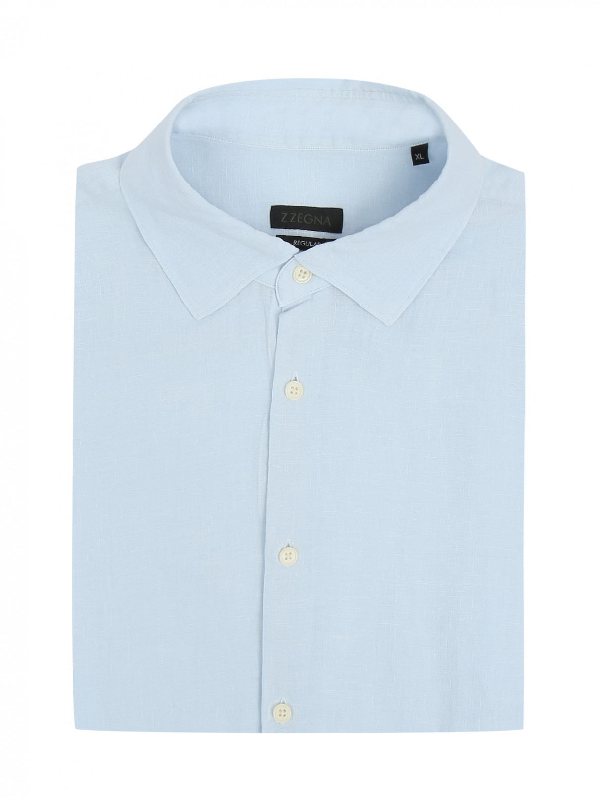 Рубашка из льна с коротким рукавом Ermenegildo Zegna  –  Общий вид  – Цвет:  Синий