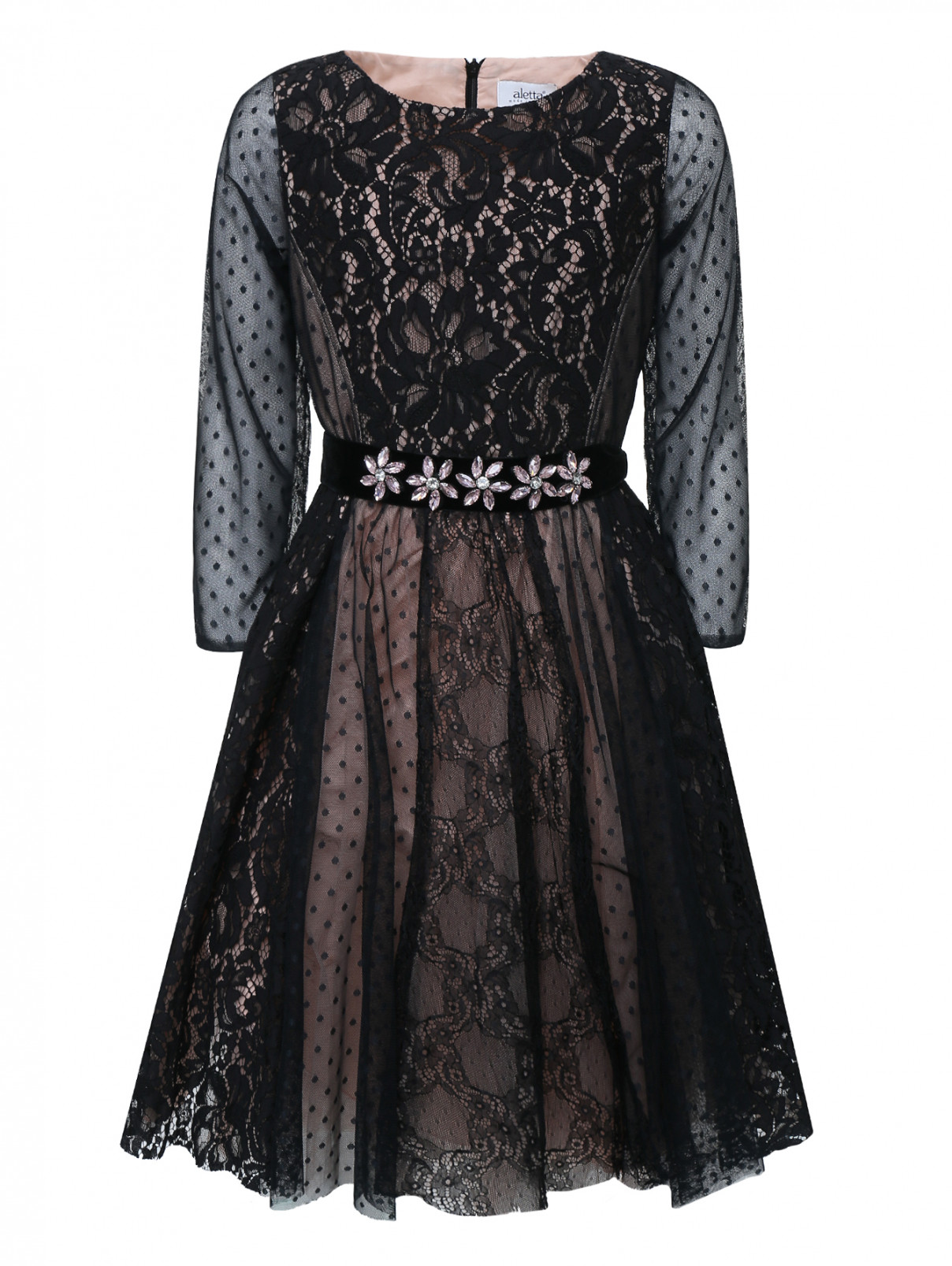 Платье с кружевной отделкой Aletta  –  Общий вид  – Цвет:  Черный