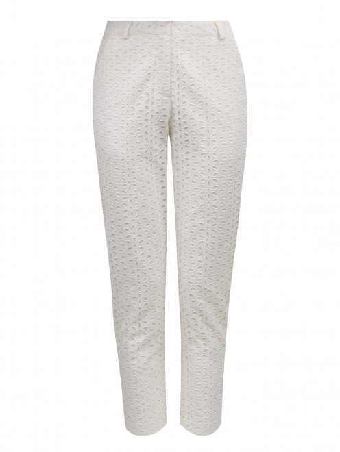 Укороченные брюки с высокой талией из хлопка с кружевной отделкой  - Общий вид