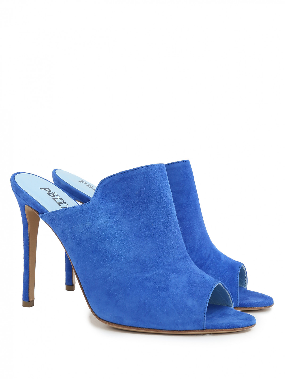Открытые туфли из замши на высоком каблуке Studio Pollini  –  Общий вид  – Цвет:  Синий