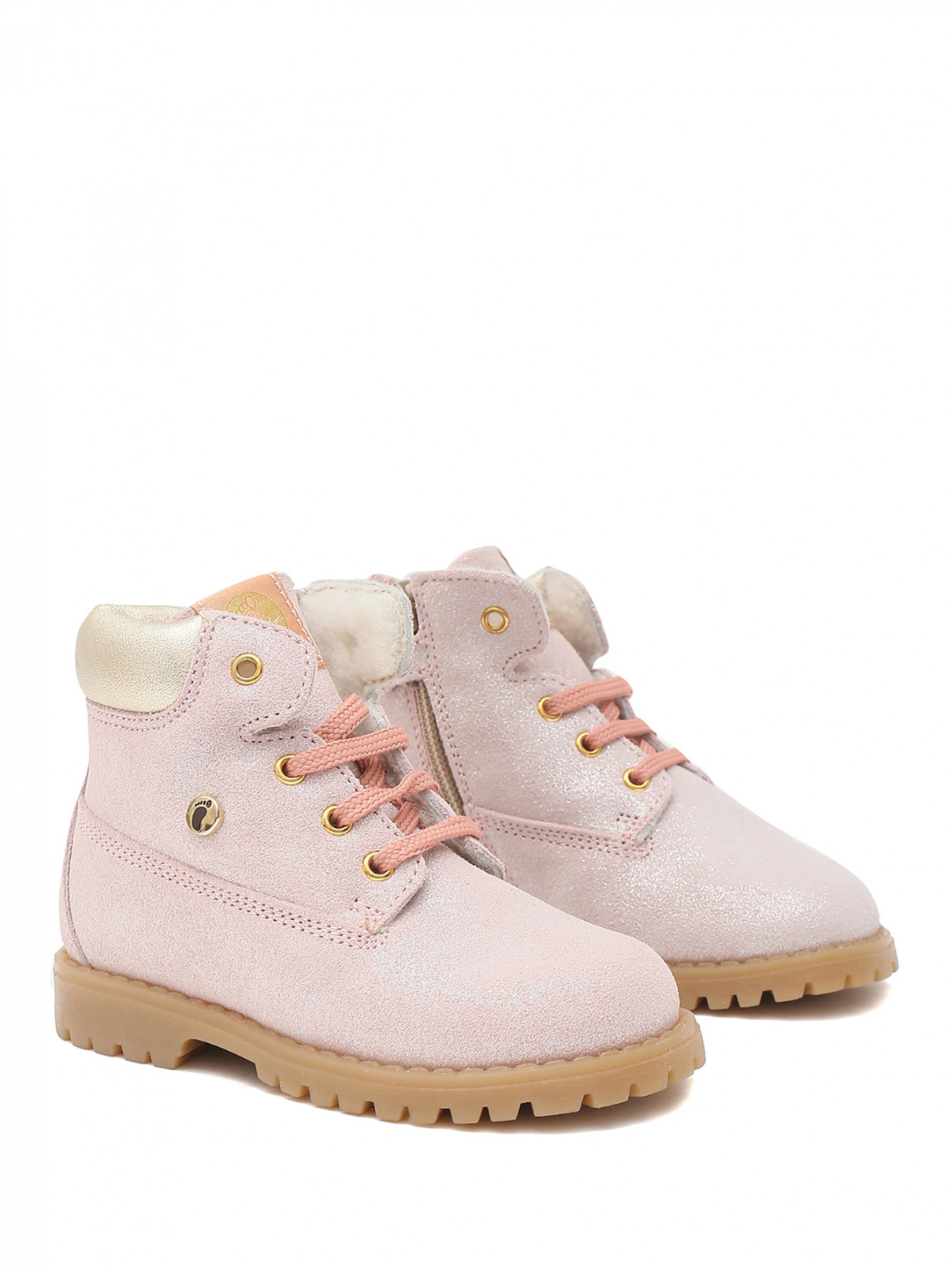 Кожаные ботинки с блеском Walkey  –  Общий вид  – Цвет:  Розовый