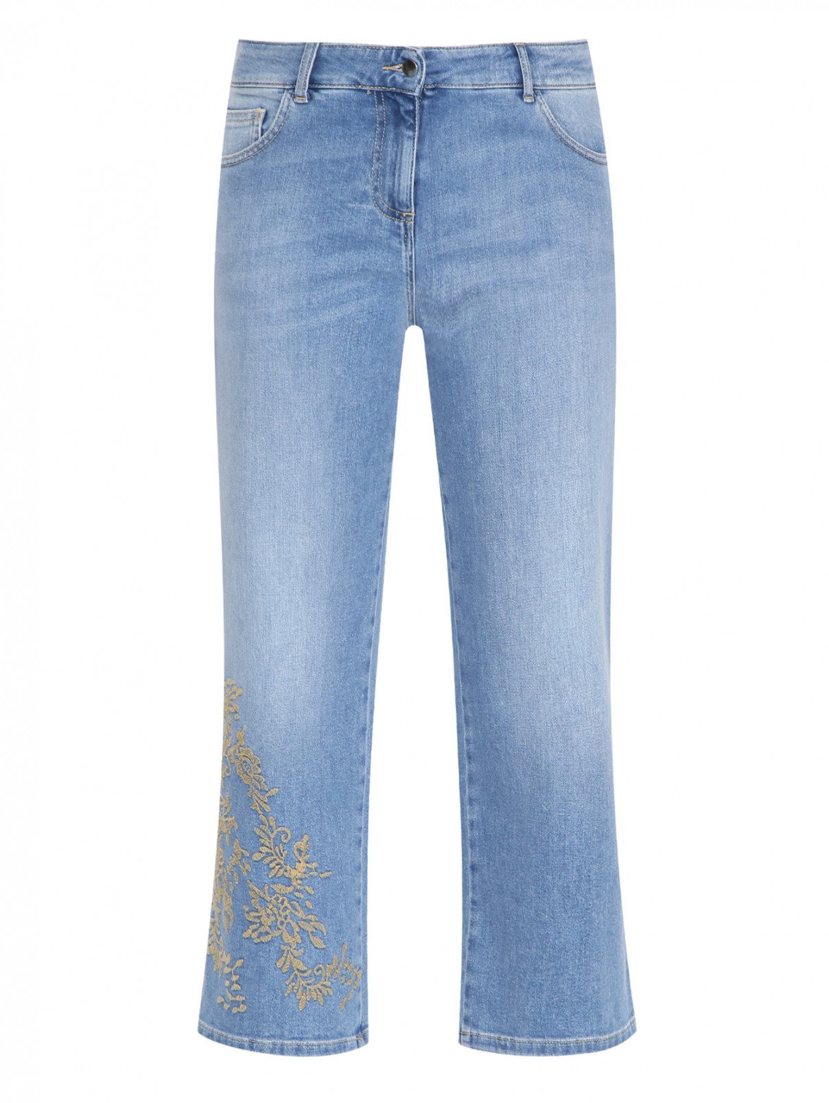 Укороченные джинсы с вышивкой Persona by Marina Rinaldi  –  Общий вид  – Цвет:  Синий