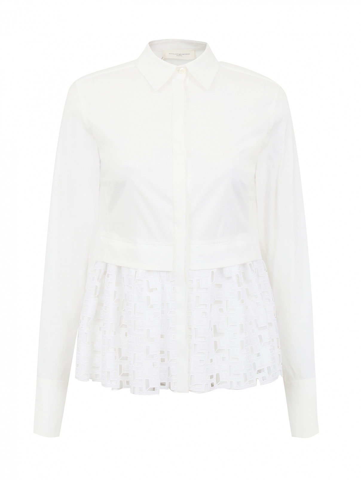 Блуза из смешанного хлопка с кружевной баской Aquilano Rimondi  –  Общий вид  – Цвет:  Белый