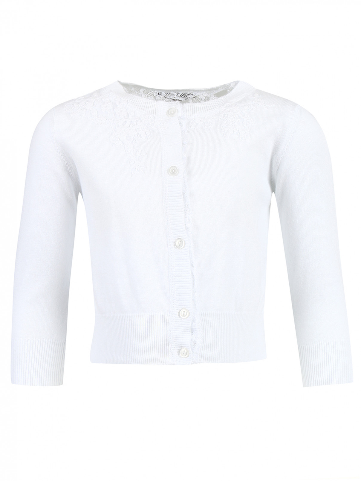 Кардиган из хлопка с отделкой кружевом Ermanno Scervino Junior  –  Общий вид  – Цвет:  Белый