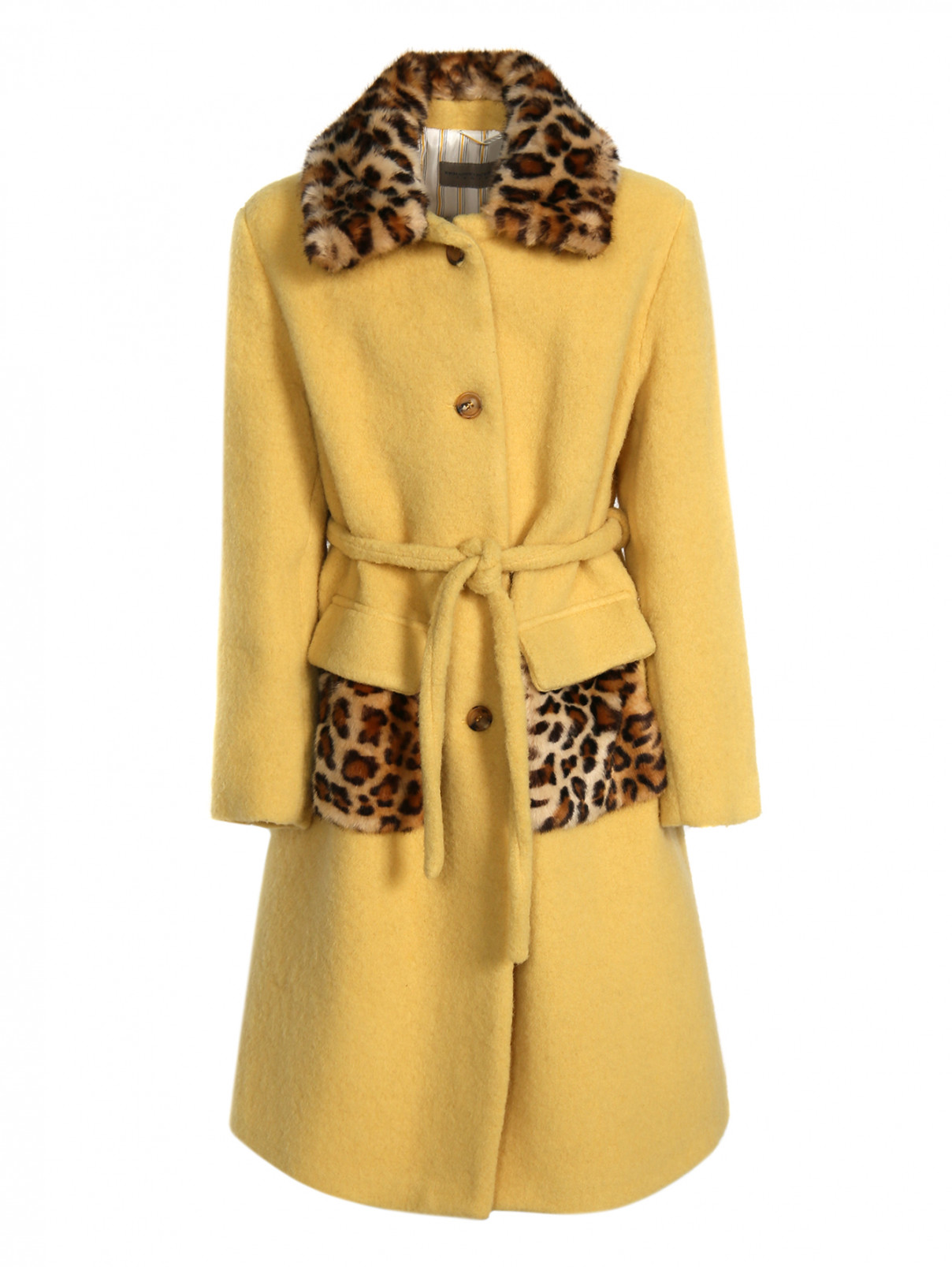 Пальто из шерсти с поясом Ermanno Scervino Junior  –  Общий вид  – Цвет:  Желтый