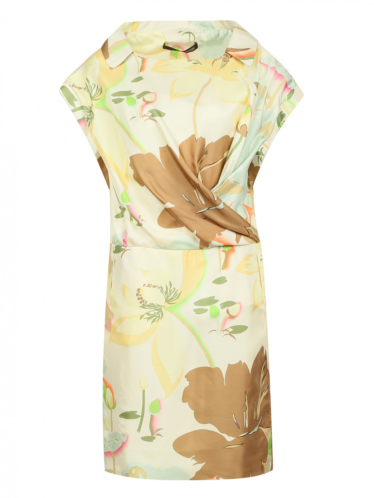 Платье из шелка  запахом и цветочным узором Maurizio Pecoraro  –  Общий вид  – Цвет:  Зеленый