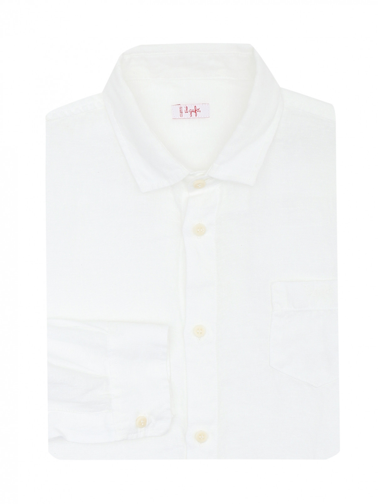 Рубашка из льна с карманом Il Gufo  –  Общий вид  – Цвет:  Белый
