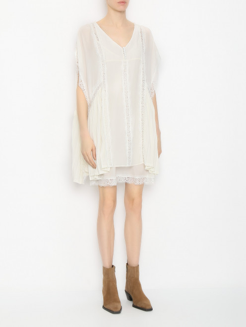 Платье-мини из шелка с кружевной вставкой TWINSET - МодельВерхНиз