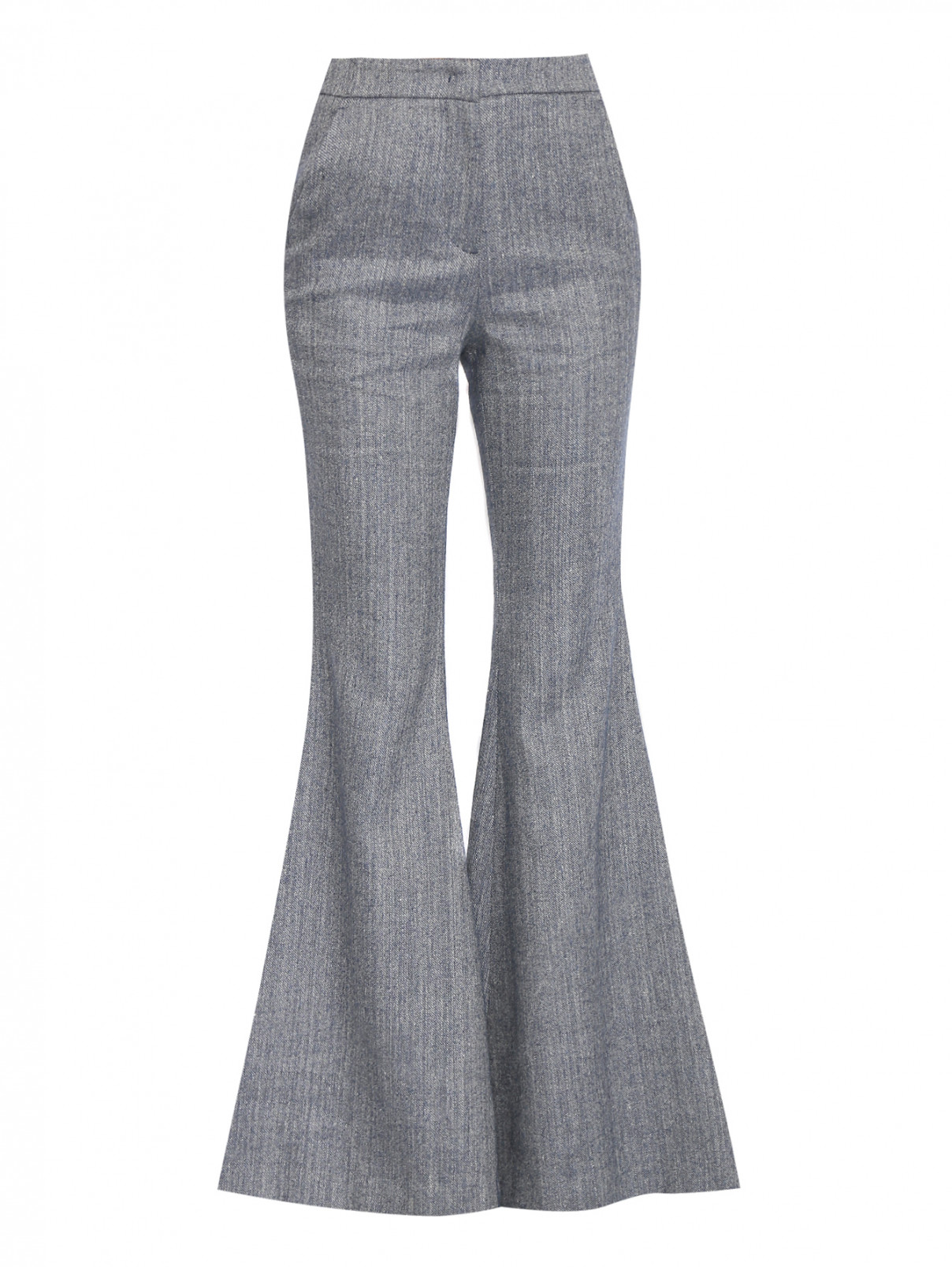 Расклешенные брюки из хлопка и льна LARDINI  –  Общий вид  – Цвет:  Синий