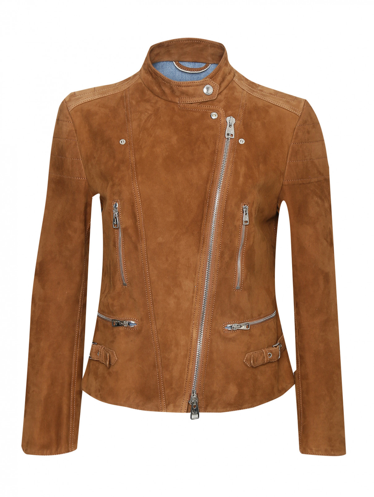 Куртка из замши с металлической фурнитурой Ermanno Scervino  –  Общий вид  – Цвет:  Коричневый
