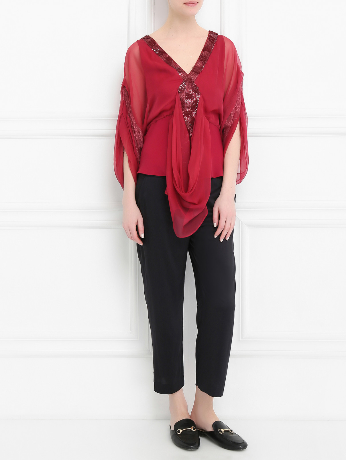 Блуза из шелка декорированная пайетками La Perla  –  Модель Общий вид  – Цвет:  Красный