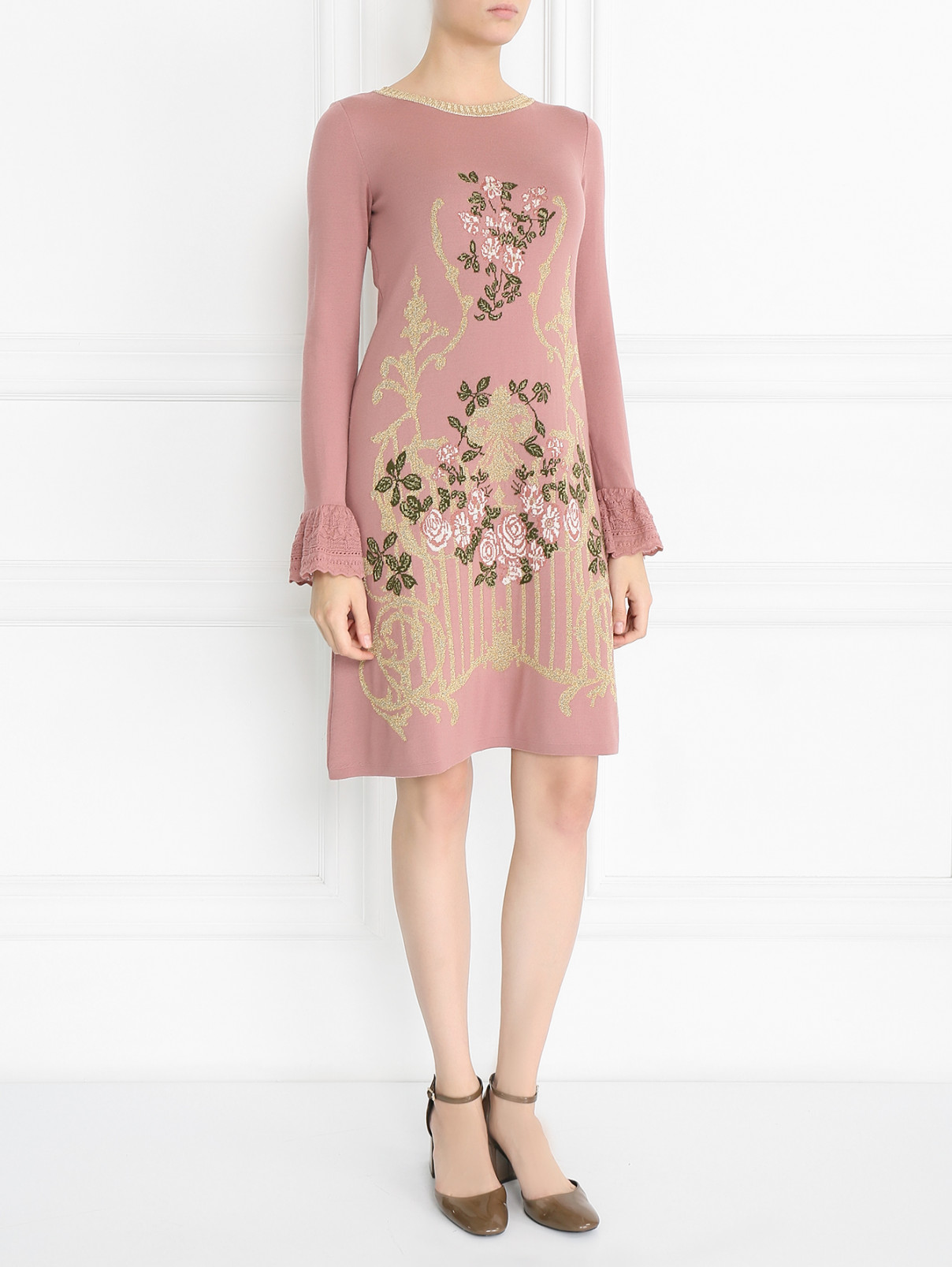 Платье из шерсти с цветочным узором Alberta Ferretti  –  Модель Общий вид  – Цвет:  Розовый
