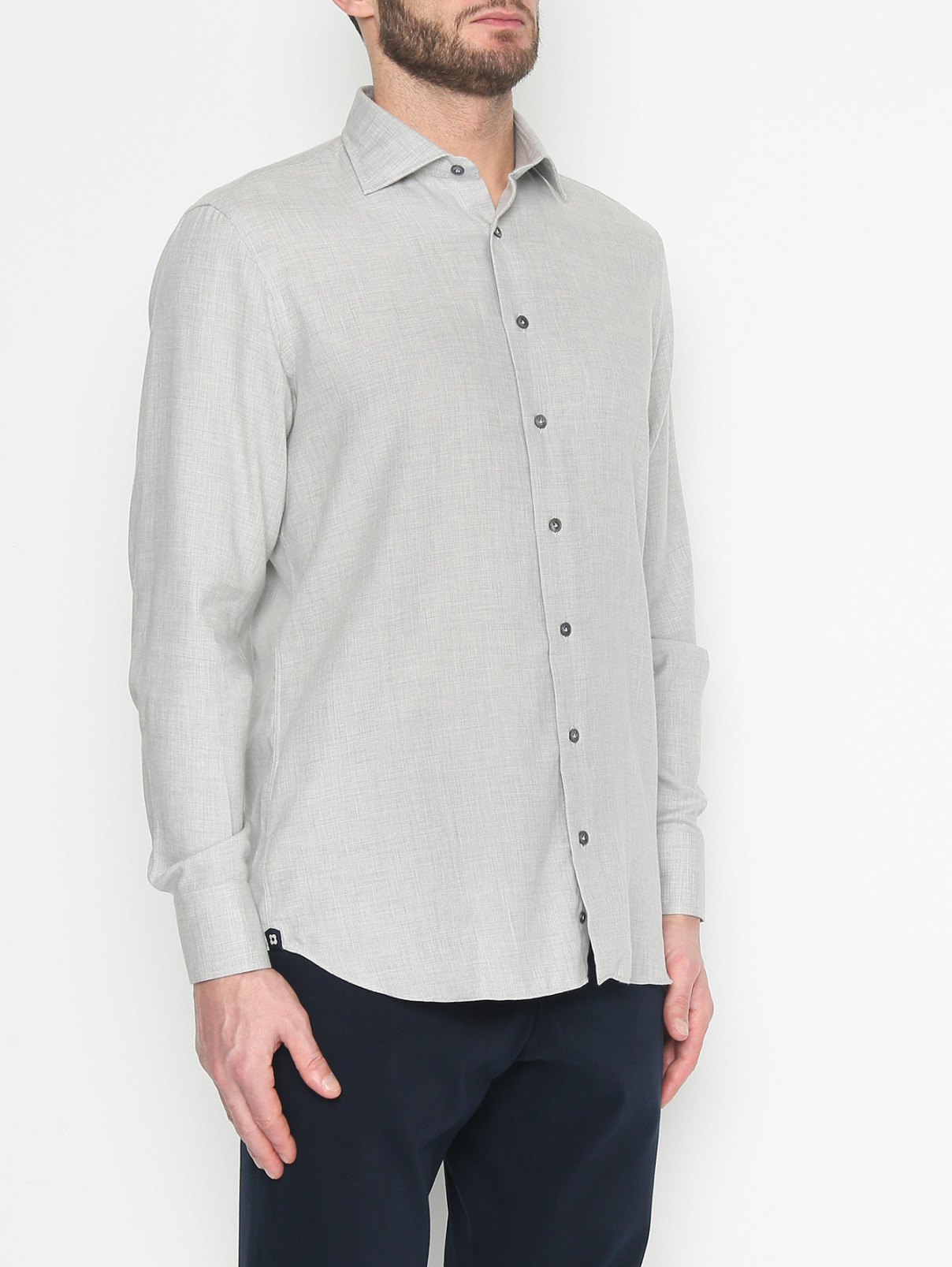 Однотонная рубашка из хлопка и кашемира LARDINI  –  МодельВерхНиз  – Цвет:  Серый