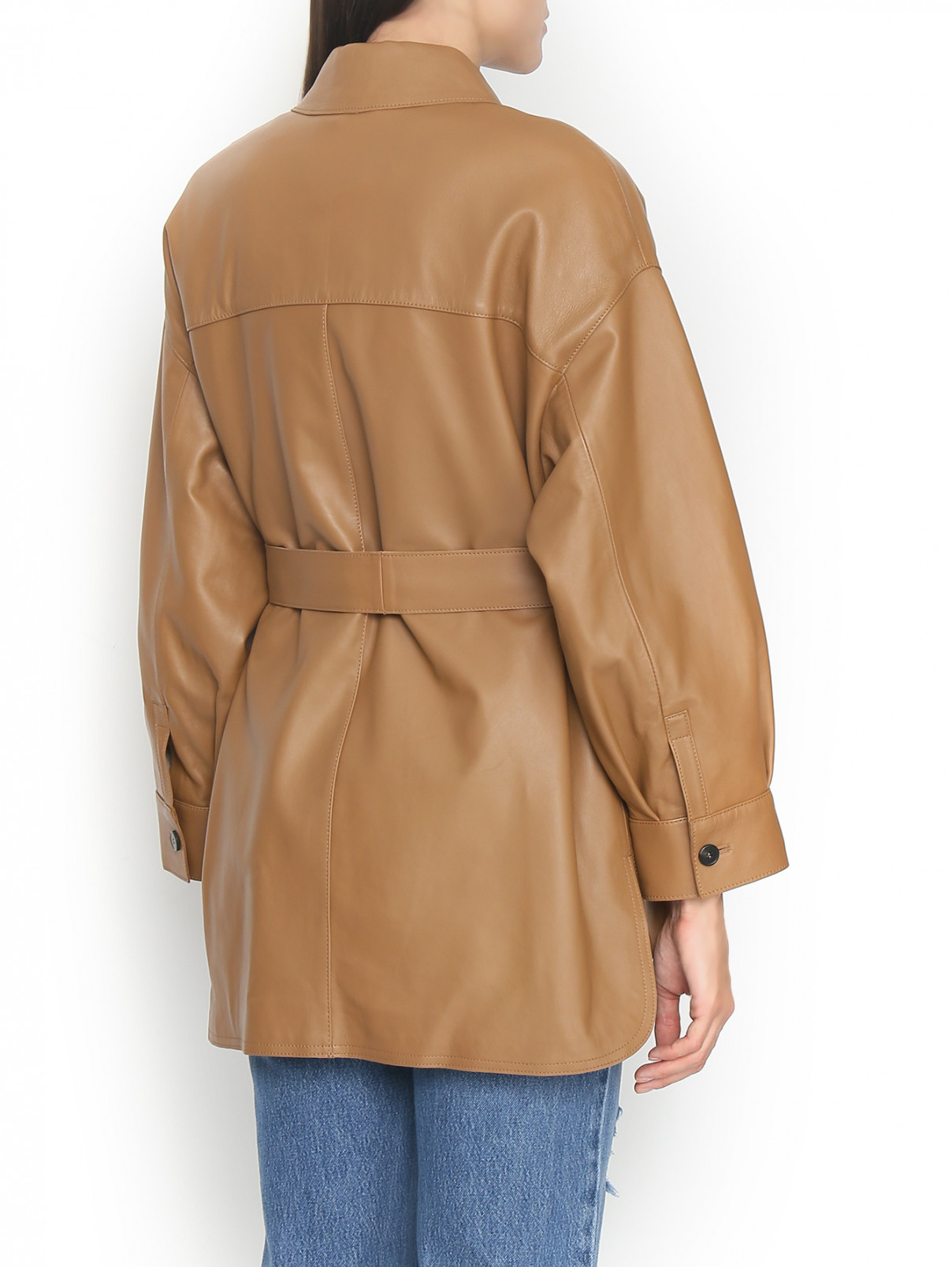 Куртка из гладкой кожи с поясом Weekend Max Mara  –  МодельВерхНиз1  – Цвет:  Бежевый
