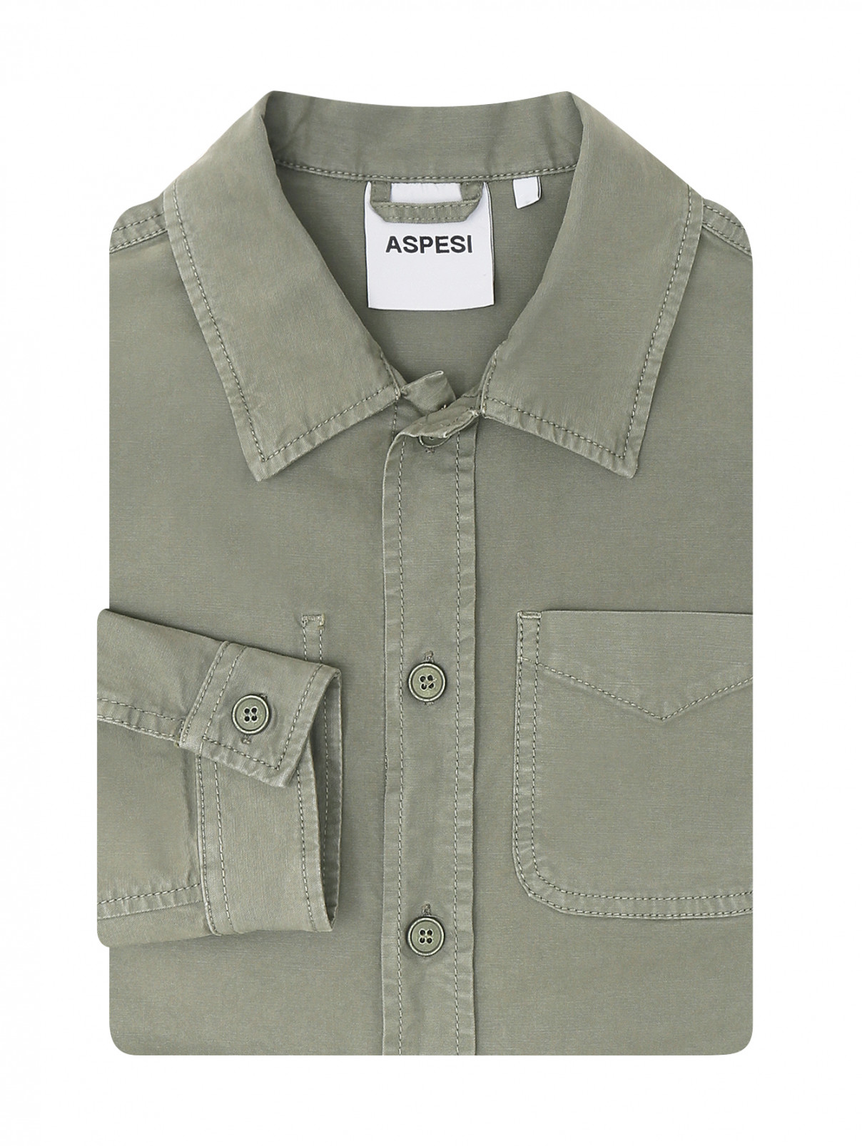 Рубашка из плотного хлопка с карманами Aspesi  –  Общий вид  – Цвет:  Зеленый