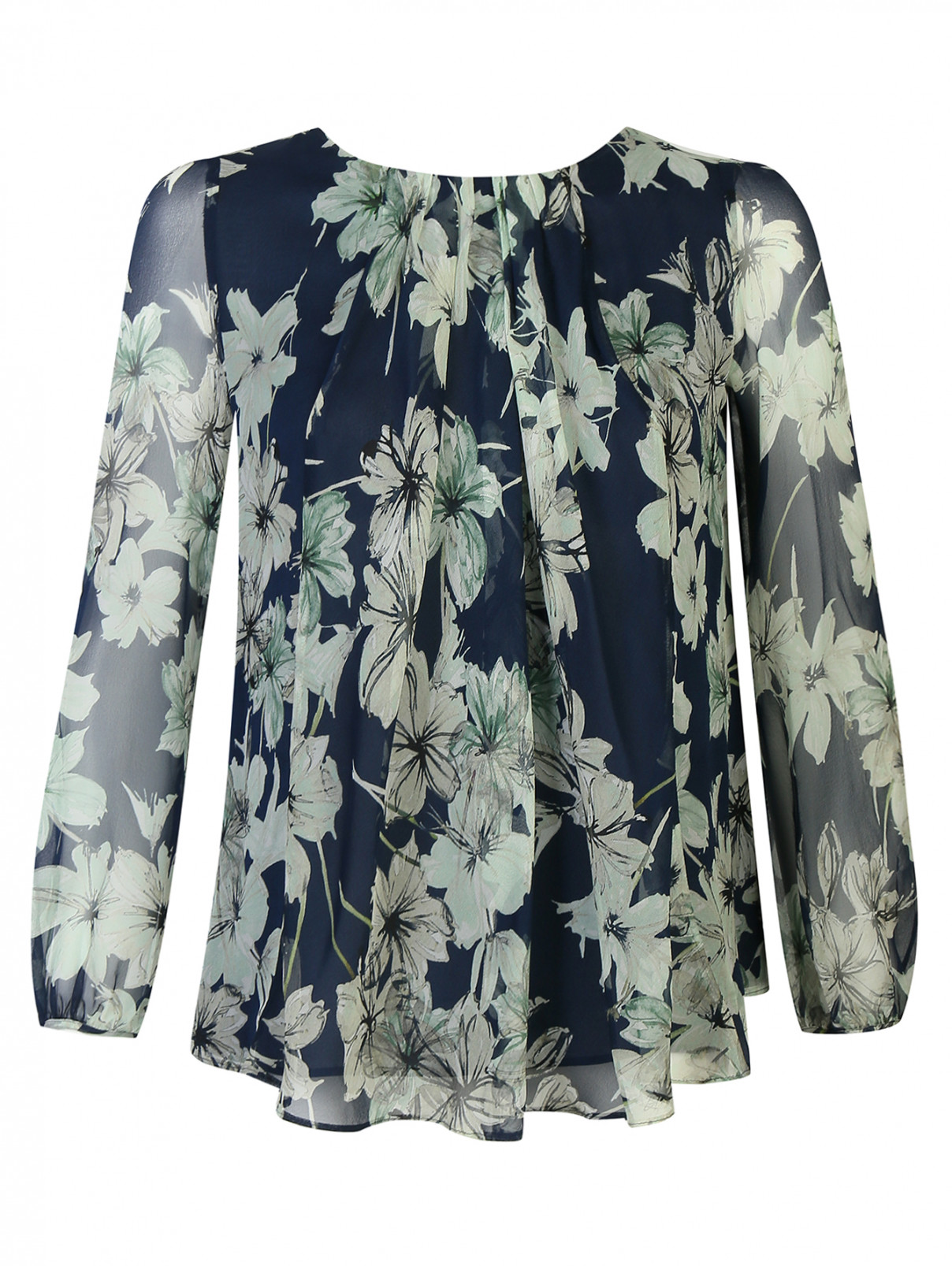 Блуза из шелка с цветочным принтом Max Mara  –  Общий вид  – Цвет:  Синий