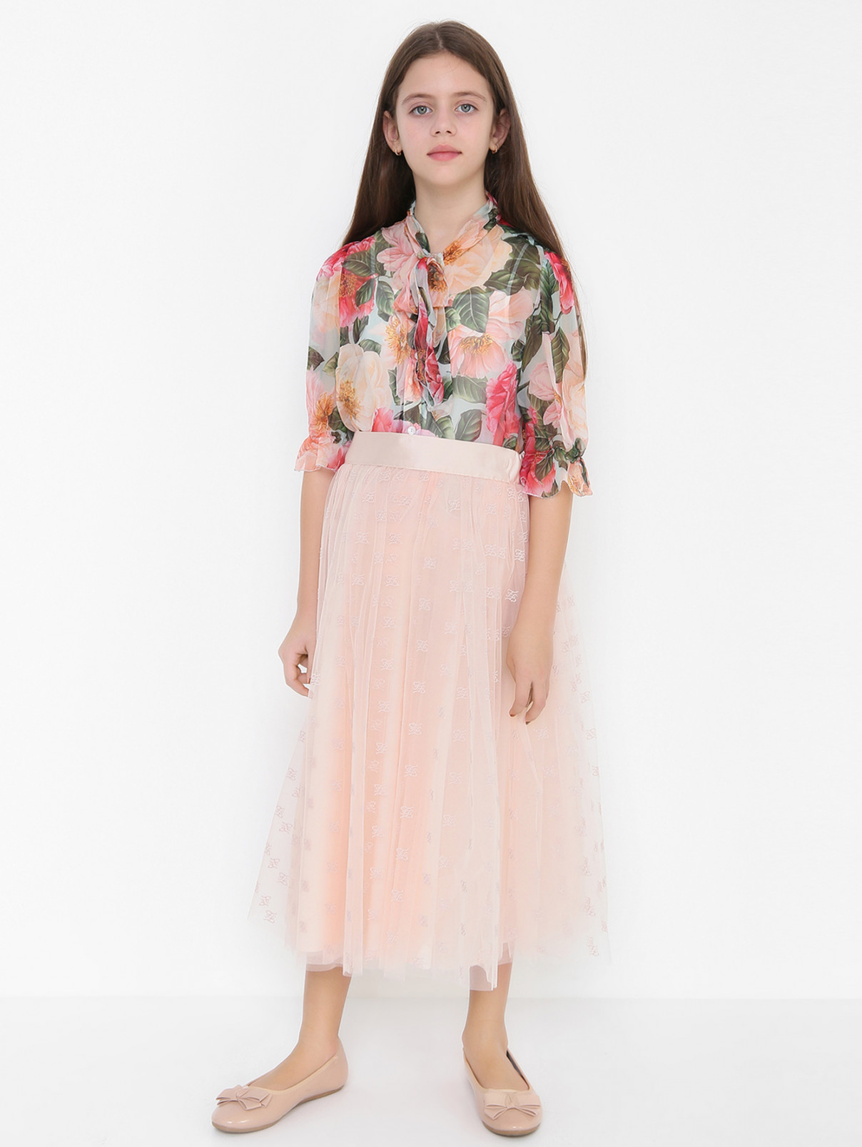 Блуза из шелка с бантом Dolce & Gabbana  –  МодельОбщийВид  – Цвет:  Узор