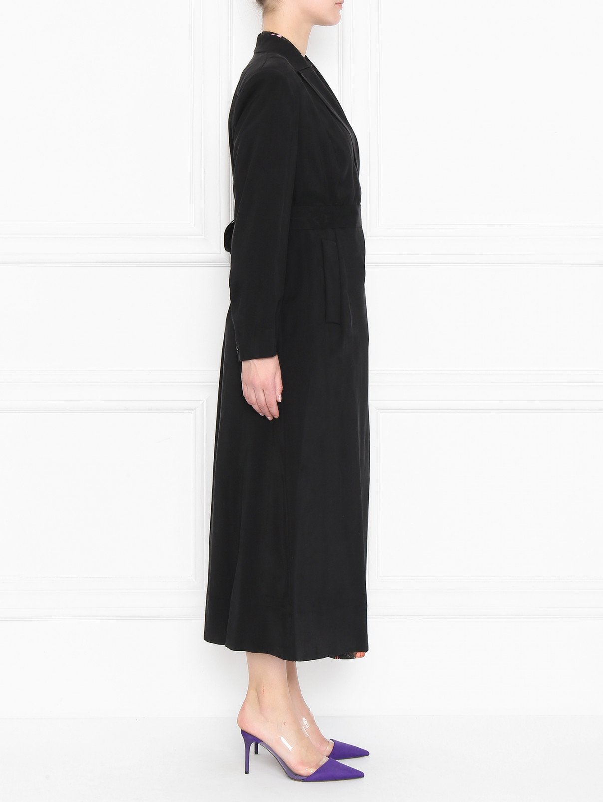 Пальто из вискозы на пуговицах с карманами Marina Rinaldi  –  МодельВерхНиз2  – Цвет:  Черный