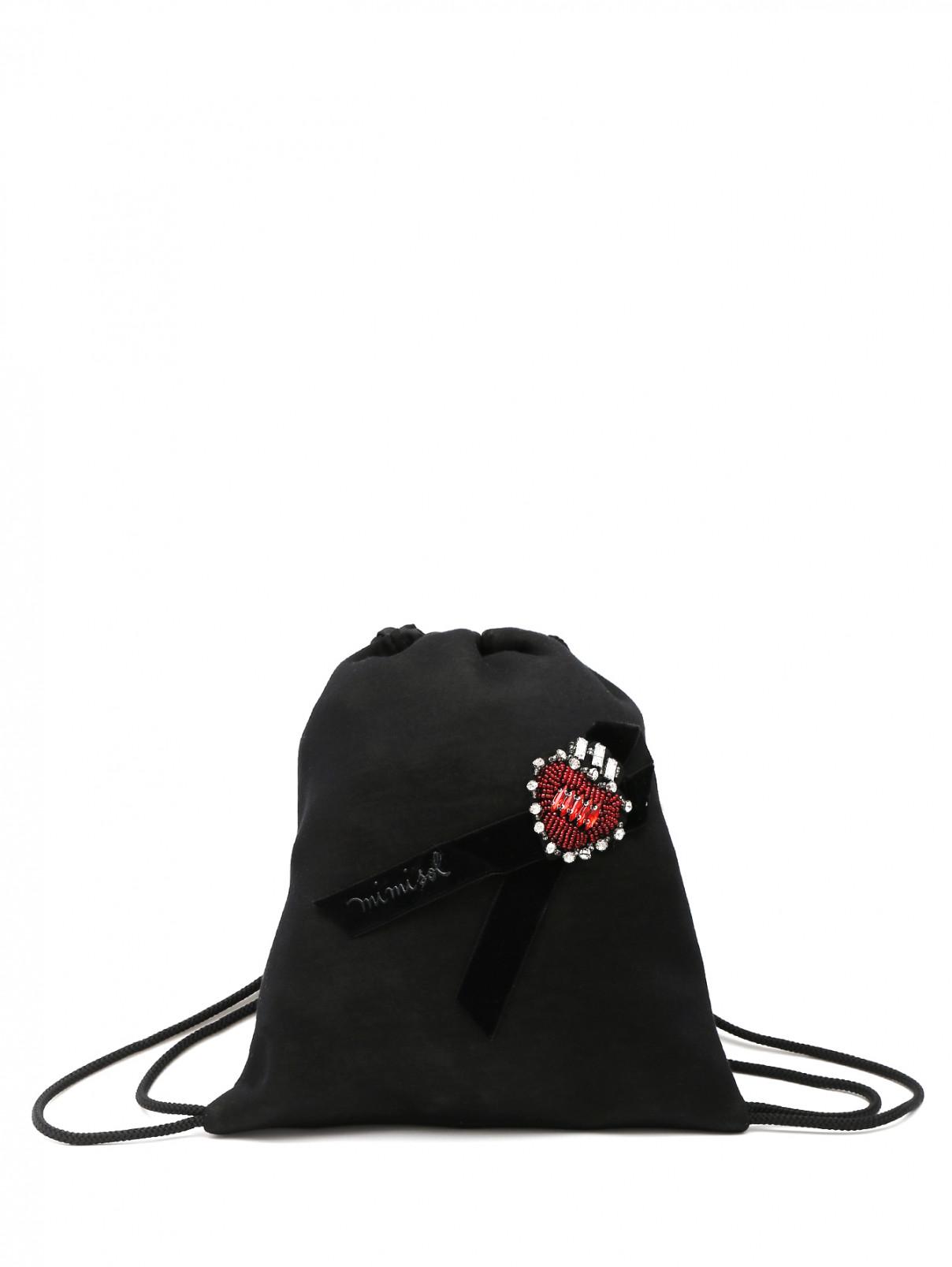 Рюкзак из текстиля с аппликацией MiMiSol  –  Общий вид  – Цвет:  Черный