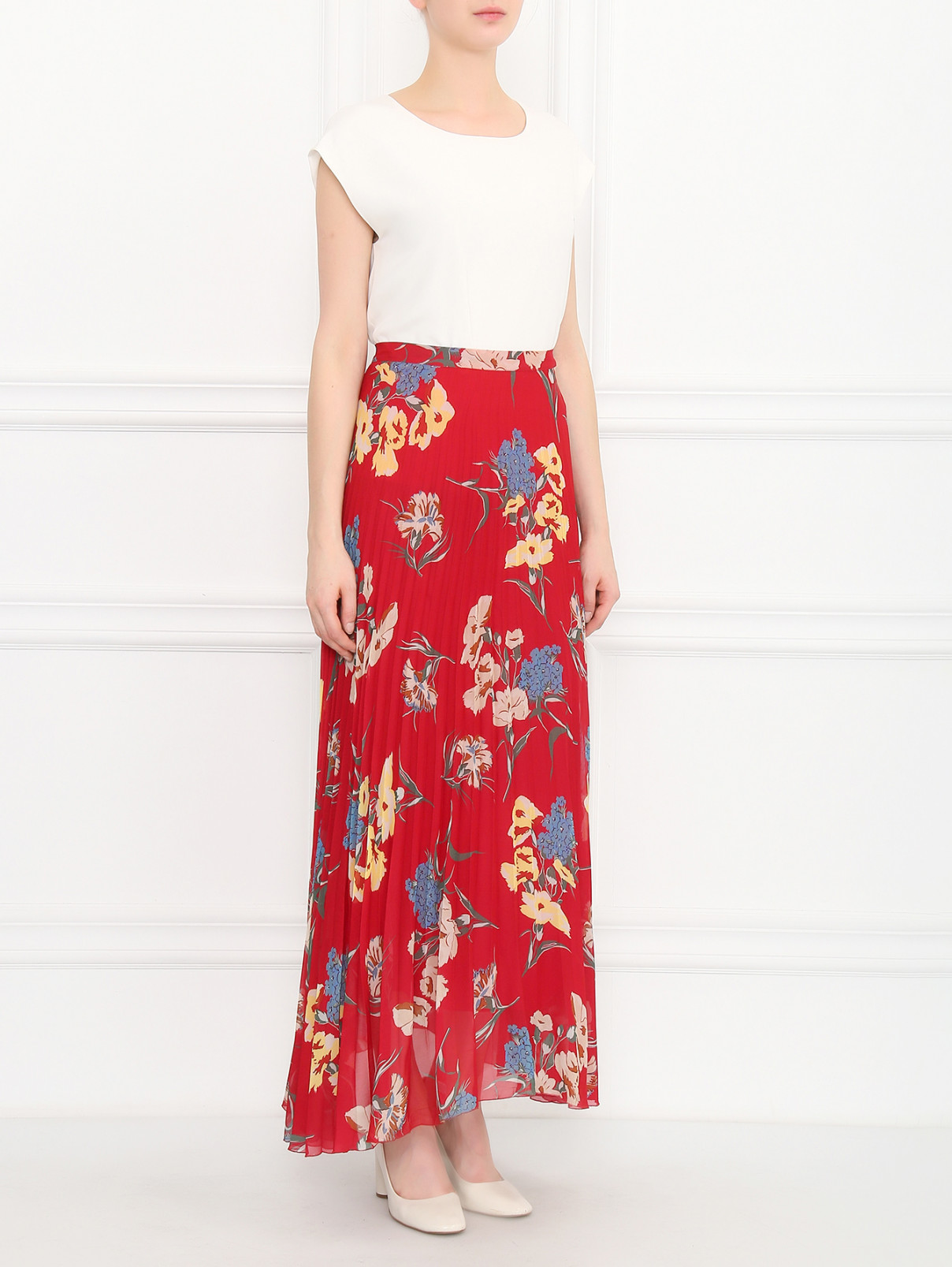 Плиссированная юбка-макси с узором Dondup  –  Модель Общий вид  – Цвет:  Красный