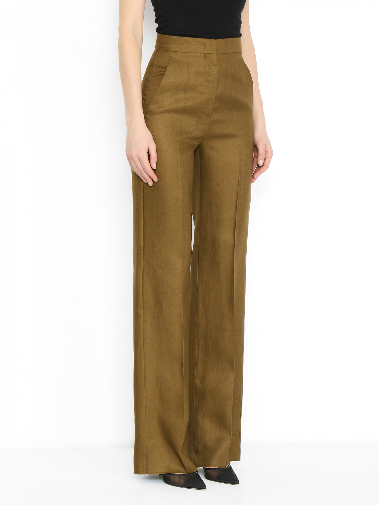 Прямые брюки из льна Max Mara  –  МодельВерхНиз  – Цвет:  Зеленый