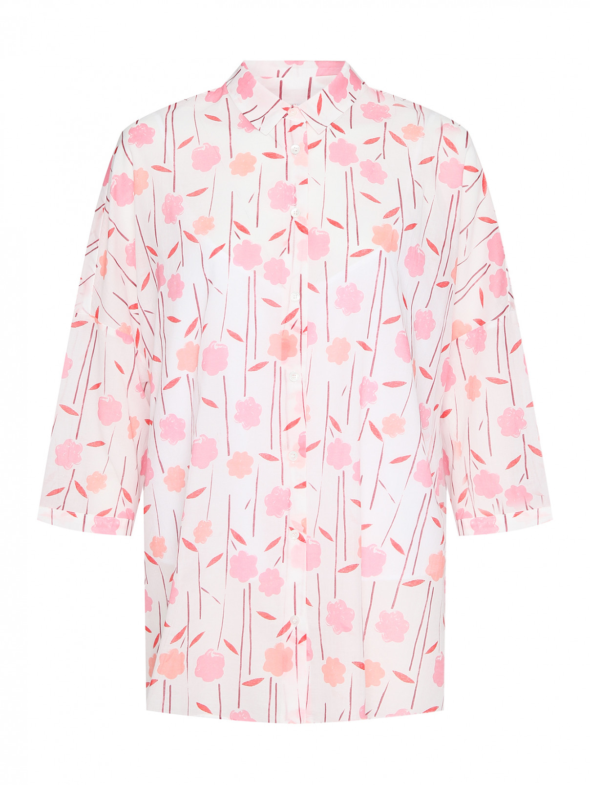Блуза из тонкого хлопка с подкладом Marina Rinaldi  –  Общий вид  – Цвет:  Белый