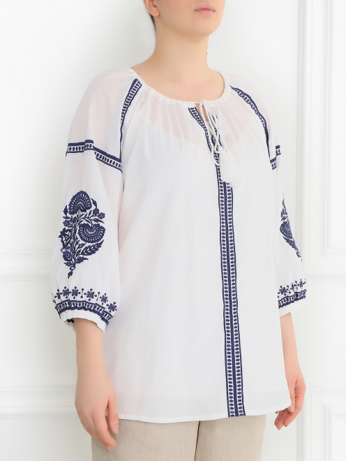Блуза из хлопка декорированная вышивкой Marina Sport - Модель Верх-Низ