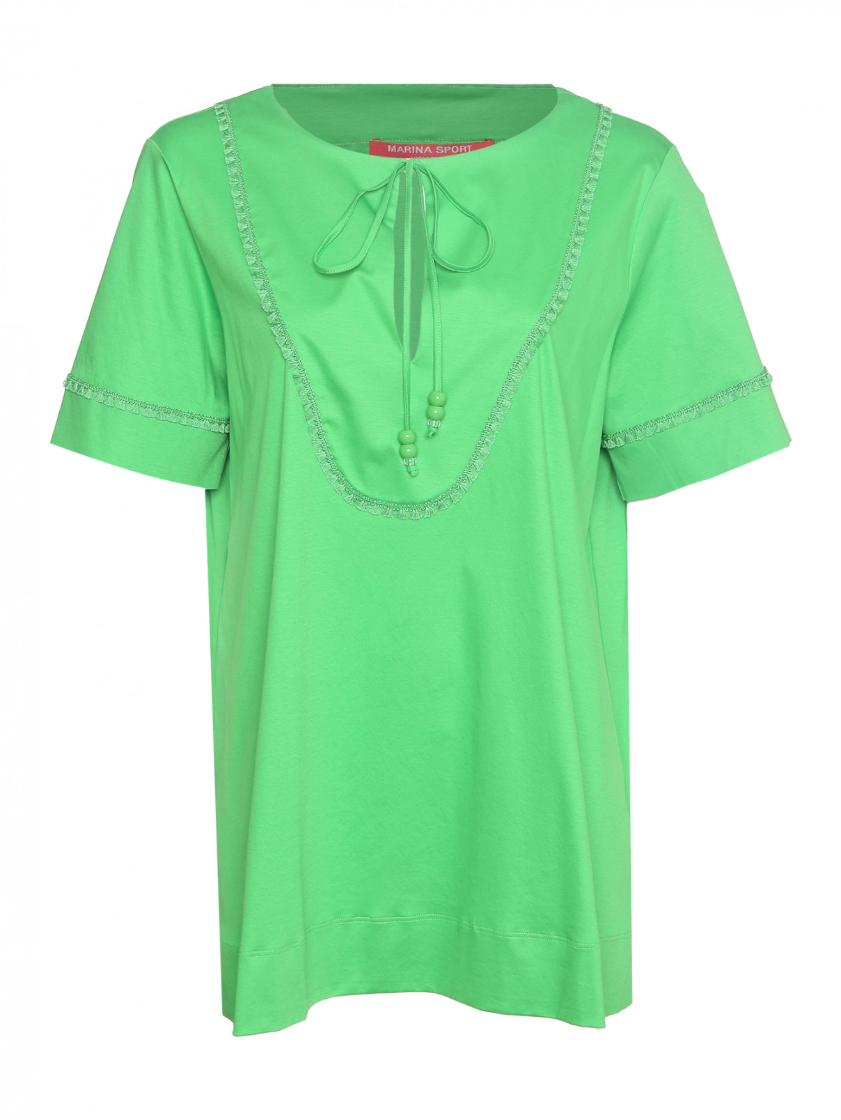Блуза из хлопка с декоративной отделкой Marina Rinaldi  –  Общий вид  – Цвет:  Зеленый