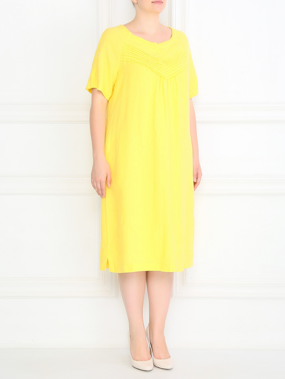 Платье свободного кроя из льна Marina Sport  –  Модель Общий вид  – Цвет:  Желтый
