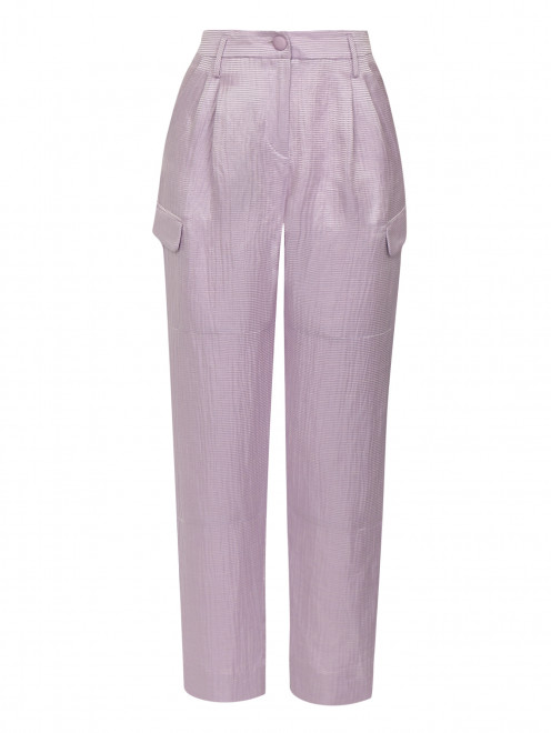 Укороченные брюки изо льна и шелка с узором Emporio Armani - Общий вид